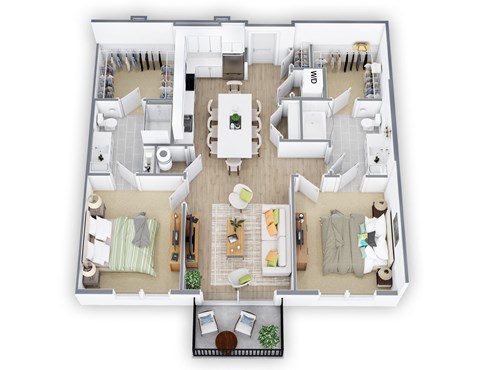 Floor plan for 2 beds, 2 baths, 1085 sqft